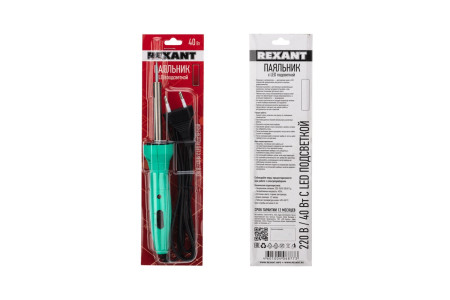 Паяльник долговечное жало, LED подсветка, 40Вт, 220В, блистер REXANT
