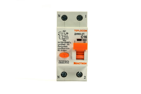 Дифференциальный Автоматический Выключатель 6kA 30mA 2П х-ка С 16А тип АС 240/415В TEPLOCOM